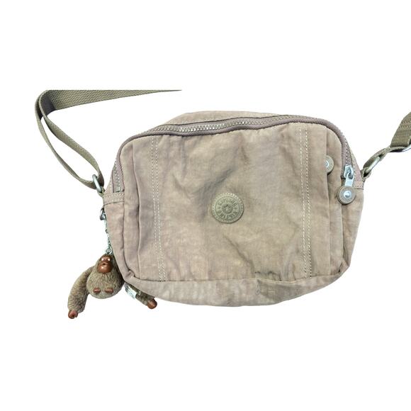 Kipling Taupe Nylon Crossbody Bag Monkey Keychain Adjustable Strap - Picture 2 of 8